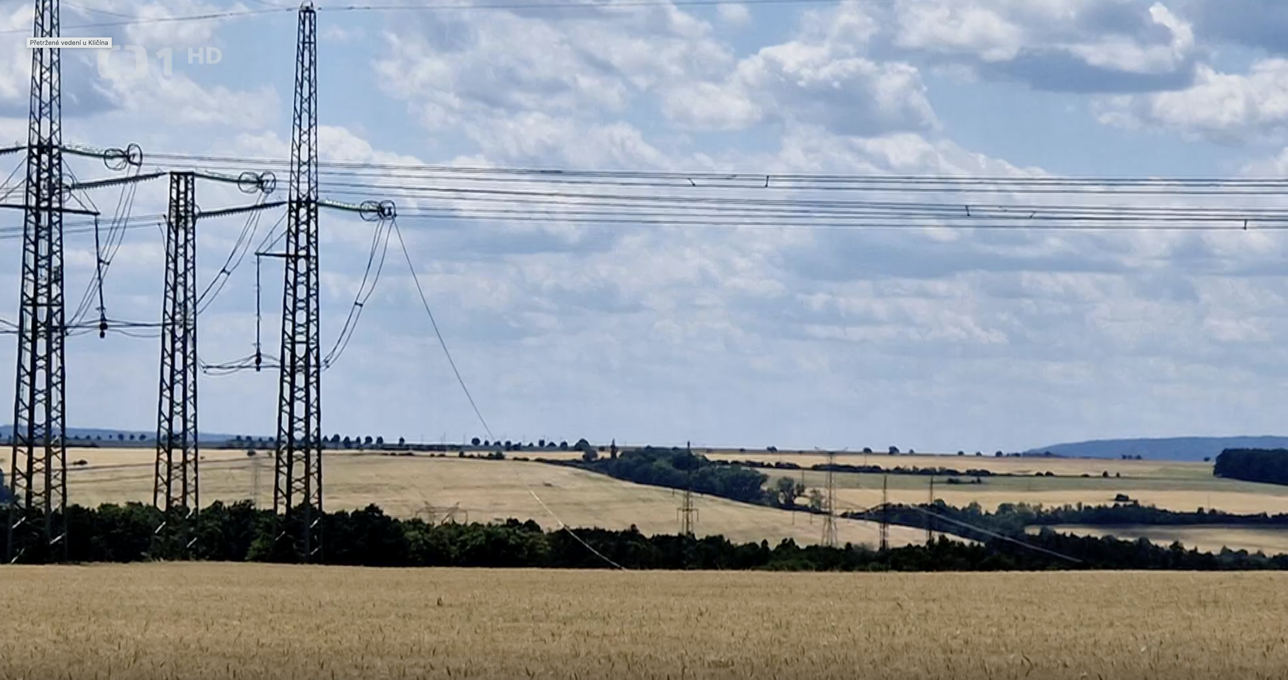 Obrázek padlého lana na stožáru u Kličína